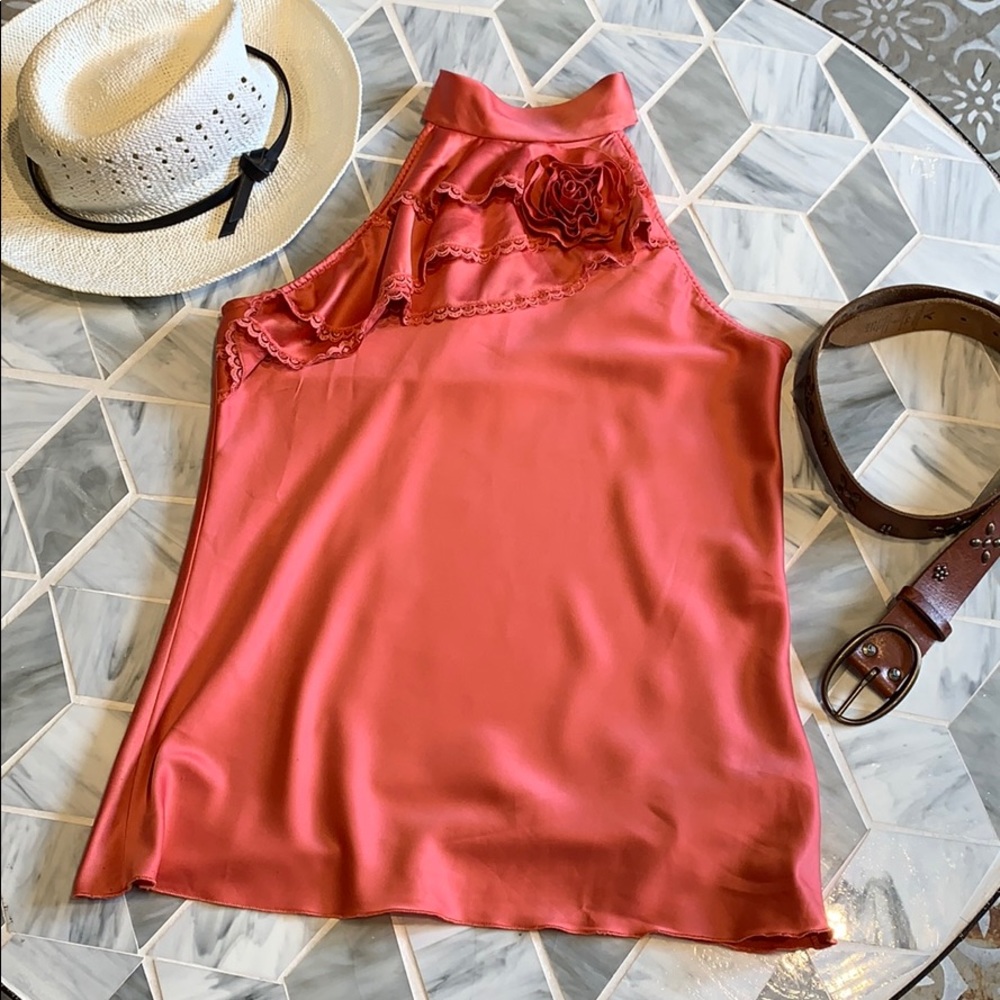 Byer California Satin Halter Top with Ruffles